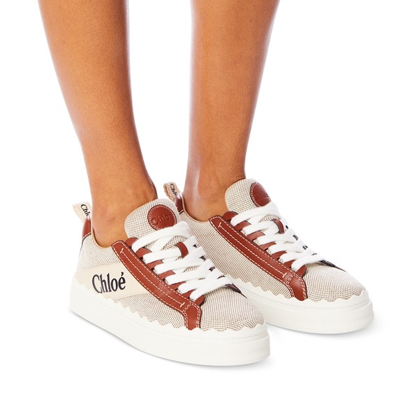 CHLOÉ Women's Lauren Logo Platform Sneakers in Beige Fabric/Brown US 9 /… - Picture 1 of 11